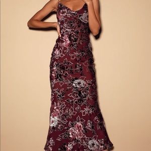 Embrace Me Burgundy Floral Velvet Maxi Dress